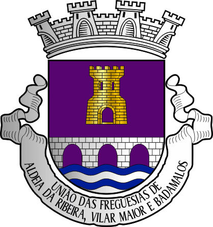Brasão da União das freguesias de Aldeia da Ribeira, Vilar Maior e Badamalos - Aldeia da Ribeira, Vilar Maior and Badamalos civil parishes union coat-of-arms Brasão da União das freguesias de Aldeia da Ribeira, Vilar Maior e Badamalos - Aldeia da Ribeira, Vilar Maior and Badamalos civil parishes union coat-of-arms