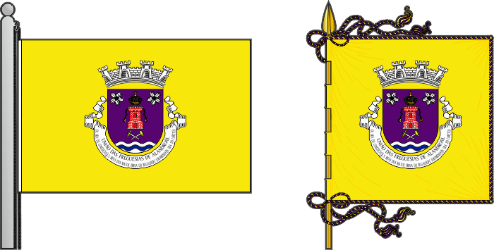 Bandeira e estandarte da União das freguesias de Alandroal (Nossa Senhora da Conceição), São Brás dos Matos (Mina do Bugalho) e Juromenha (Nossa Senhora do Loreto) - Alandroal (Nossa Senhora da Conceição), São Brás dos Matos (Mina do Bugalho) and Juromenha (Nossa Senhora do Loreto) civil parishes union, flag and banner Bandeira e estandarte da União das freguesias de Alandroal (Nossa Senhora da Conceição), São Brás dos Matos (Mina do Bugalho) e Juromenha (Nossa Senhora do Loreto) - Alandroal (Nossa Senhora da Conceição), São Brás dos Matos (Mina do Bugalho) and Juromenha (Nossa Senhora do Loreto) civil parishes union, flag and banner