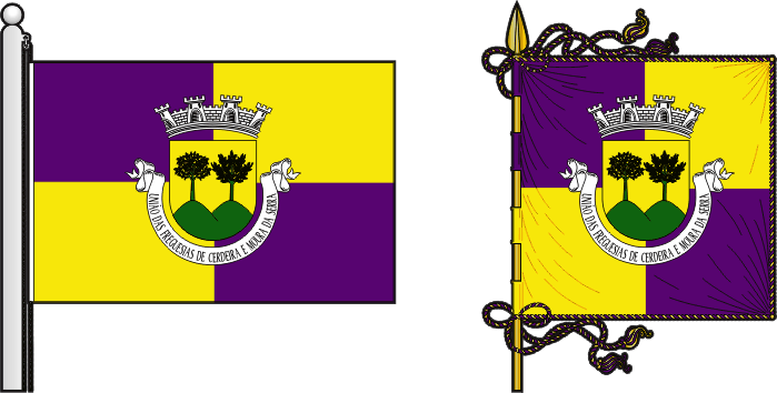 Bandeira e estandarte da União das freguesias de Cerdeira e Moura da Serra - Cerdeira and Moura da Serra civil parishes union flag and banner Bandeira e estandarte da União das freguesias de Cerdeira e Moura da Serra - Cerdeira and Moura da Serra civil parishes union flag and banner