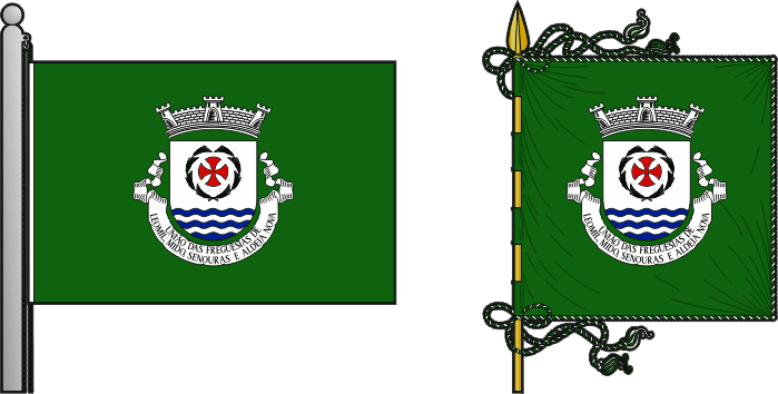 Bandeira e estandarte da União das freguesias de Leomil, Mido, Senouras e Aldeia Nova - Leomil, Mido, Senouras e Aldeia Nova civil parishes union flag and banner