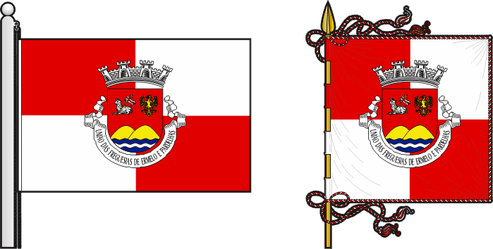 Bandeira e estandarte da União das freguesias de Ermelo e Pardelhas - Ermelo and Pardelhas civil parishes union flag and banner Bandeira e estandarte da União das freguesias de Ermelo e Pardelhas - Ermelo and Pardelhas civil parishes union flag and banner