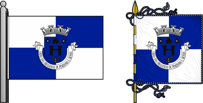 Bandeira e estandarte da União das freguesias de Penedono e Granja - Penedono and Granja civil parishes union flag and banner Bandeira e estandarte da União das freguesias de Penedono e Granja - Penedono and Granja civil parishes union flag and banner