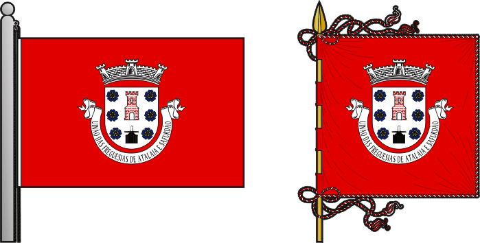 Bandeira e estandarte da União das freguesias de Atalaia e Safurdão - Atalaia and Safurdão civil parishes union flag and banner Bandeira e estandarte da União das freguesias de Atalaia e Safurdão - Atalaia and Safurdão civil parishes union flag and banner
