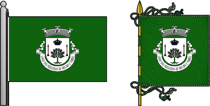 Bandeira e estandarte da União das freguesias de Freches e Torres - Freches and Torres civil parishes union flag and banner Bandeira e estandarte da União das freguesias de Freches e Torres - Freches and Torres civil parishes union flag and banner