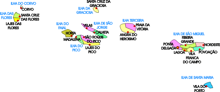 Mapa administrativo da Região Autónoma dos Açores - Administrative map of the Azores autonomous region