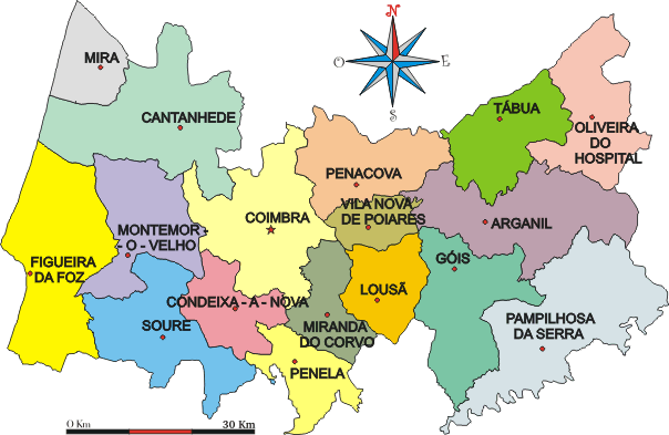 Mapa administrativo do distrito de Coimbra - Administrative map of the Coimbra district