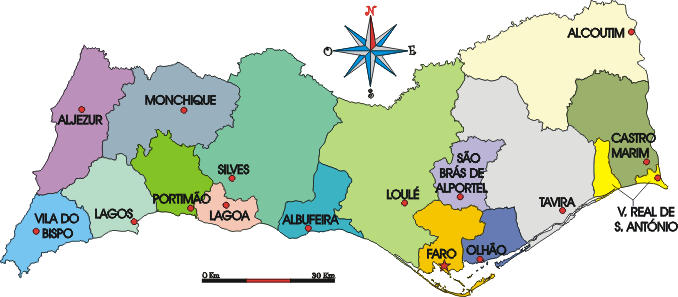 Mapa administrativo do distrito de Faro - Administrative map of the Faro District Mapa administrativo do distrito de Faro - Administrative map of the Faro District