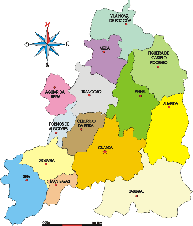 Mapa administrativo do distrito da Guarda - Administrative map of the Guarda district Mapa administrativo do distrito da Guarda - Administrative map of the Guarda district