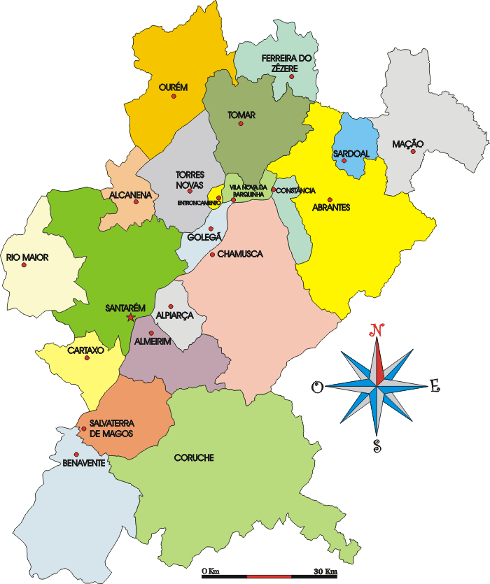 Mapa administrativo do distrito de Santarém - Administrative map of the Santarém district Mapa administrativo do distrito de Santarém - Administrative map of the Santarém district