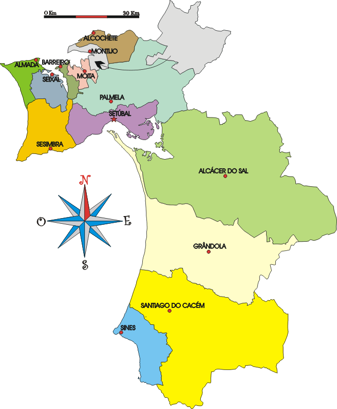 Mapa administrativo do distrito de Setúbal - Administrative map of the Setúbal district Mapa administrativo do distrito de Setúbal - Administrative map of the Setúbal district